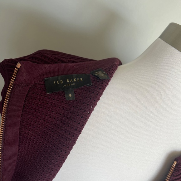 Ted Baker Maroon Aubrey Skater A-line Eyelet Knit Cocktail Burgundy Dress Large - Picture 12 of 13